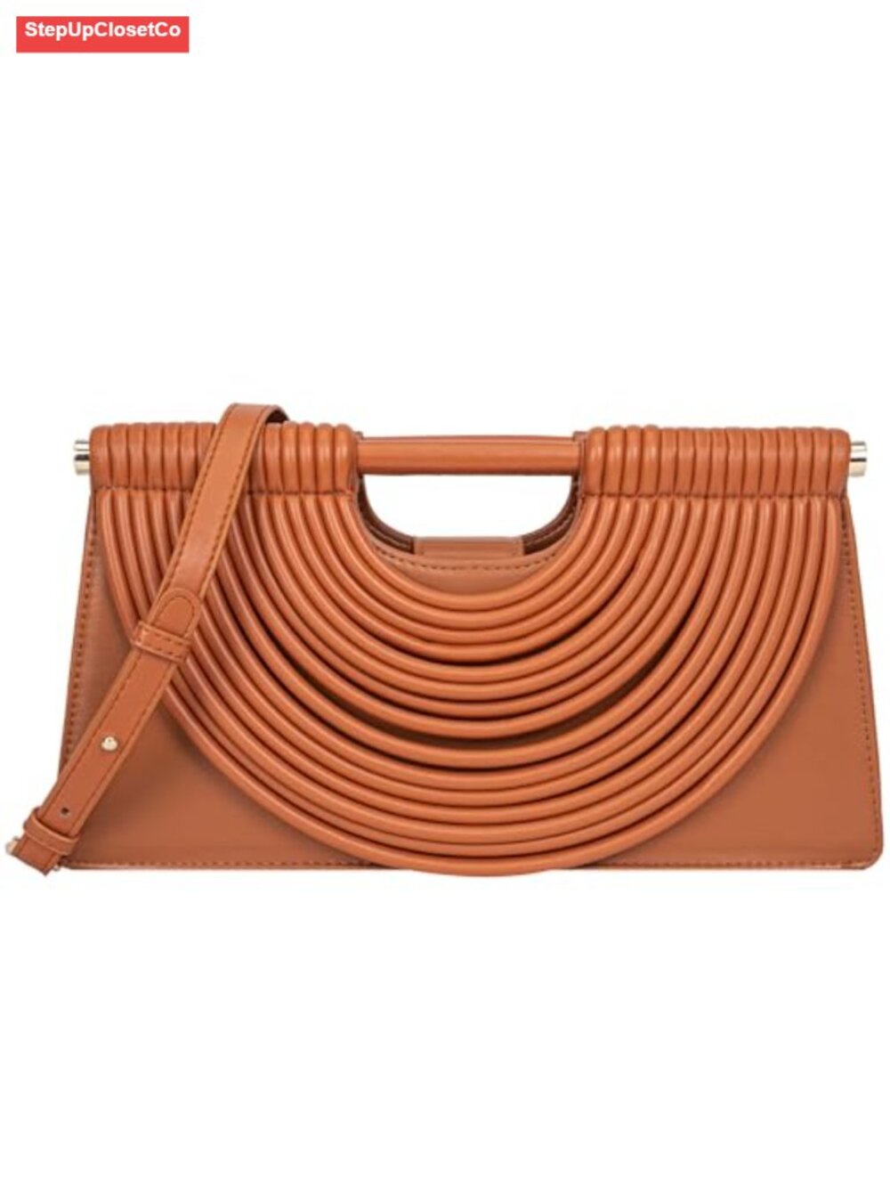 Woven Faux Leather Half Round Satchel Handbag Shoulder Crossbody Purse